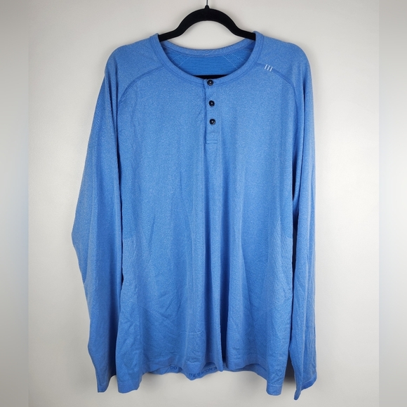 Lululemon Metal Vent Long Sleeve Henley Shirt Blue Mens Size XXL. - Picture 1 of 6